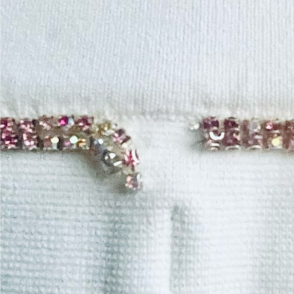NWT! SANDRO Elsa Ecru Elegant White Skirt Suit Pink Rhinestone Trim Fits U.S. 8 - Picture 5 of 6